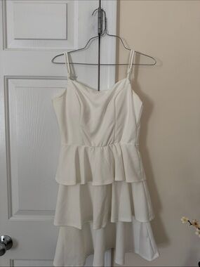 Trixxi Cream Tiered Peplum Spaghetti Strap Dress